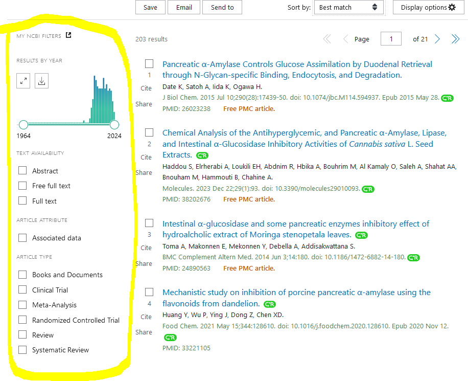 Les filtres de Pubmed