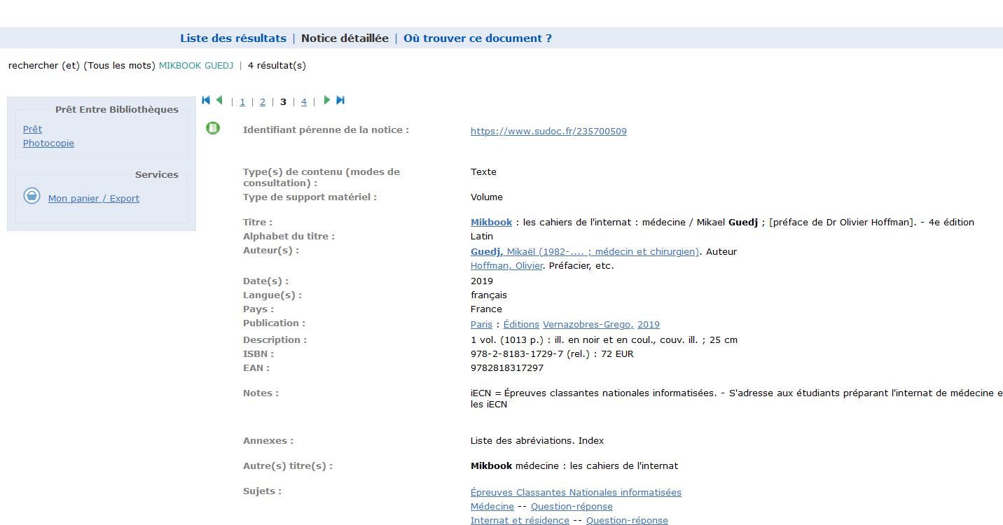 Parcours BU Lyon 1: Sudoc: exemple santé (copie) | FOAD Université Lyon1