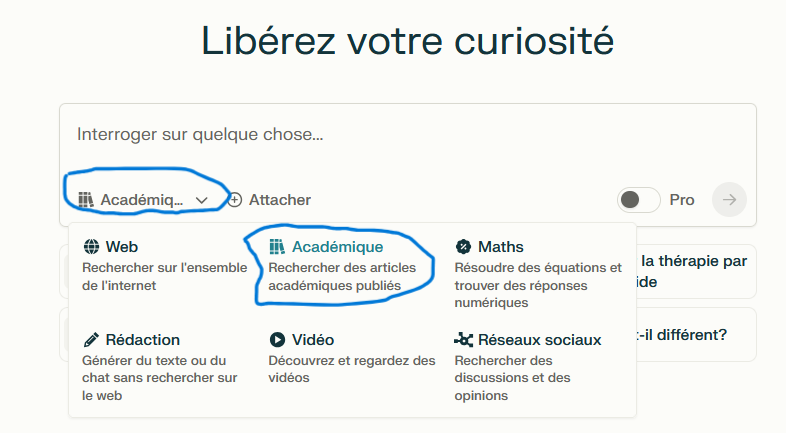 Cibler les ressources académiques de perplexity