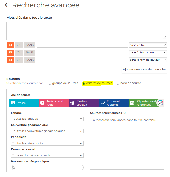 Critère de sources